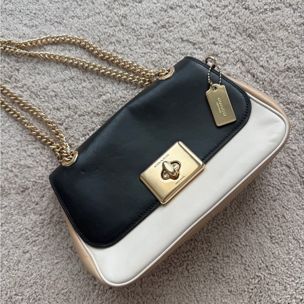 COACH Cassidy Colorblock Leather Crossbody Shoulder
Bag White Black Nude